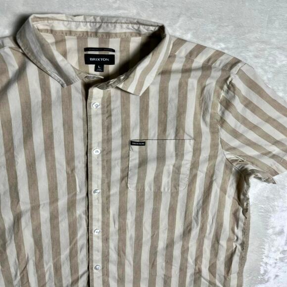 Brixton Cabana Button Up Men's L Short Sleeve Camp Shirt Beachy Cream Tan Summer - Picture 2 of 8